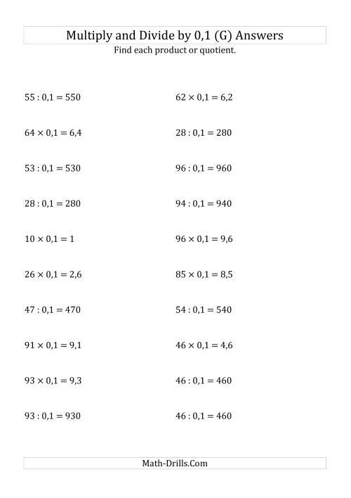 The Multiplying and Dividing Whole Numbers by 0,1 (G) Math Worksheet Page 2