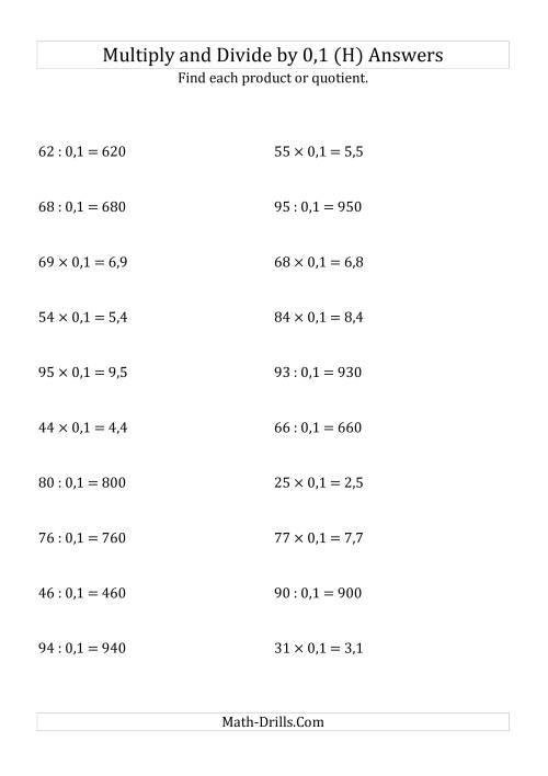 The Multiplying and Dividing Whole Numbers by 0,1 (H) Math Worksheet Page 2