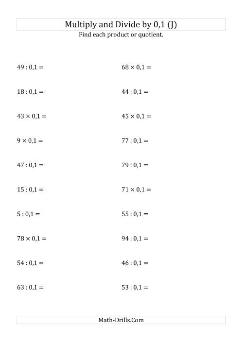 The Multiplying and Dividing Whole Numbers by 0,1 (J) Math Worksheet