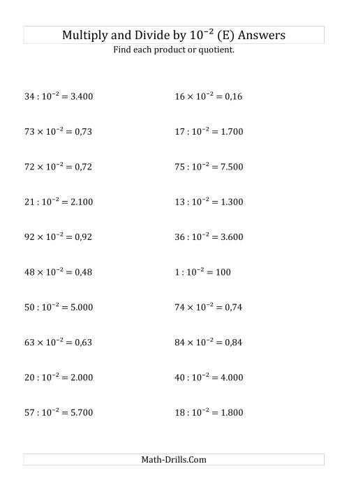 The Multiplying and Dividing Whole Numbers by 10<sup>-2</sup> (E) Math Worksheet Page 2