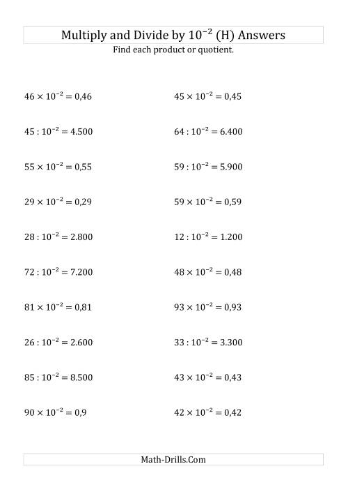 The Multiplying and Dividing Whole Numbers by 10<sup>-2</sup> (H) Math Worksheet Page 2