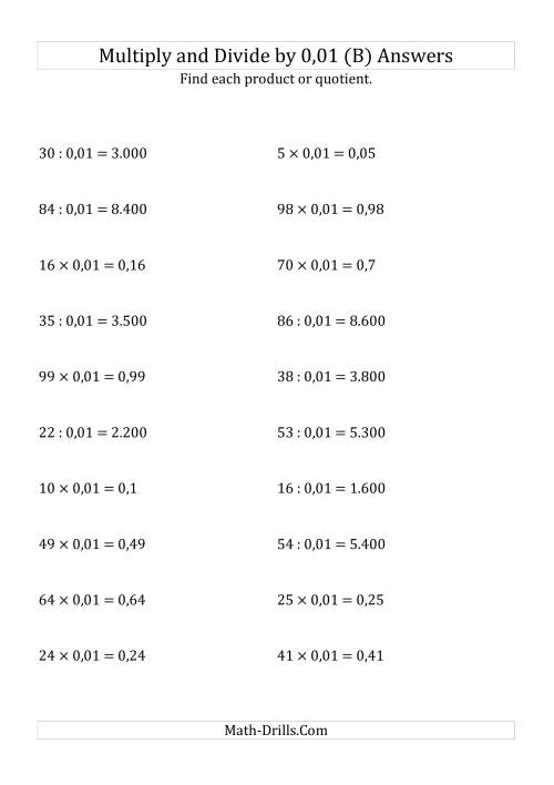 The Multiplying and Dividing Whole Numbers by 0,01 (B) Math Worksheet Page 2