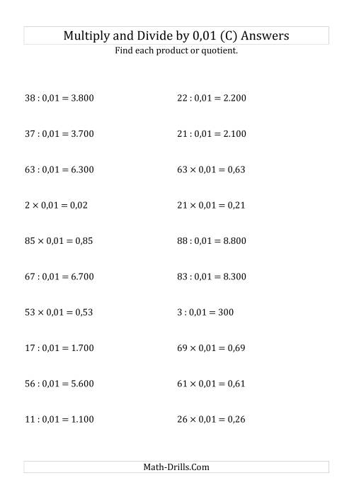 The Multiplying and Dividing Whole Numbers by 0,01 (C) Math Worksheet Page 2