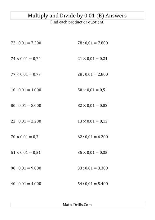 The Multiplying and Dividing Whole Numbers by 0,01 (E) Math Worksheet Page 2