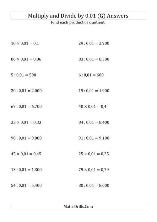 The Multiplying and Dividing Whole Numbers by 0,01 (G) Math Worksheet Page 2