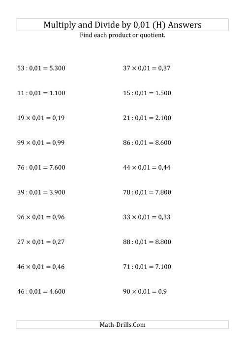 The Multiplying and Dividing Whole Numbers by 0,01 (H) Math Worksheet Page 2