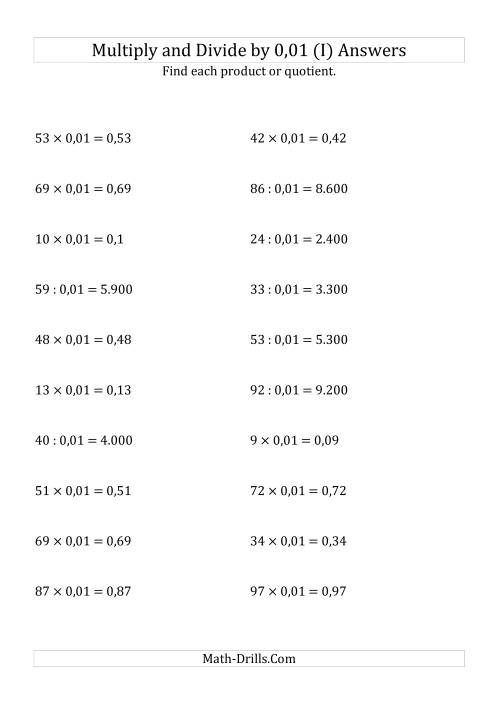 The Multiplying and Dividing Whole Numbers by 0,01 (I) Math Worksheet Page 2