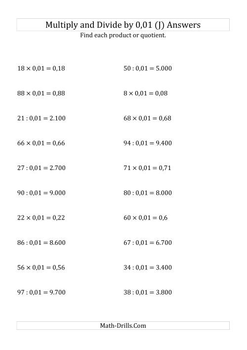 The Multiplying and Dividing Whole Numbers by 0,01 (J) Math Worksheet Page 2
