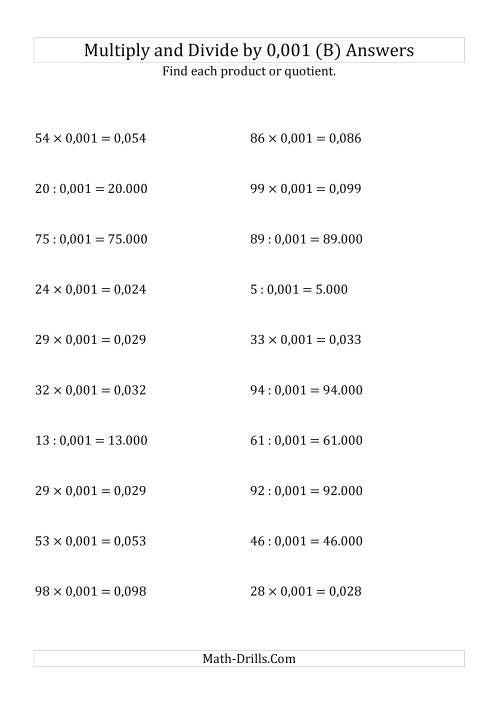 The Multiplying and Dividing Whole Numbers by 0,001 (B) Math Worksheet Page 2