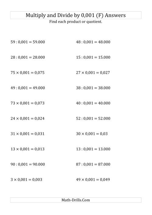 The Multiplying and Dividing Whole Numbers by 0,001 (F) Math Worksheet Page 2