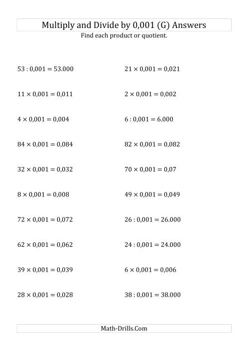 The Multiplying and Dividing Whole Numbers by 0,001 (G) Math Worksheet Page 2