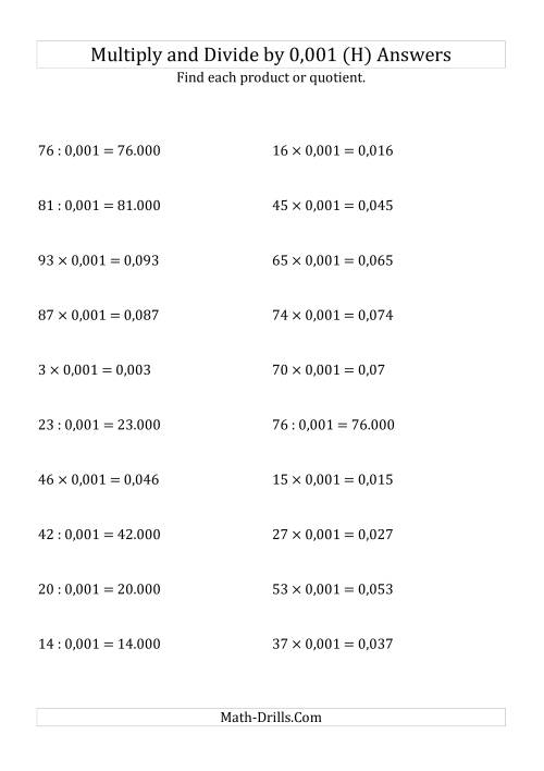 The Multiplying and Dividing Whole Numbers by 0,001 (H) Math Worksheet Page 2