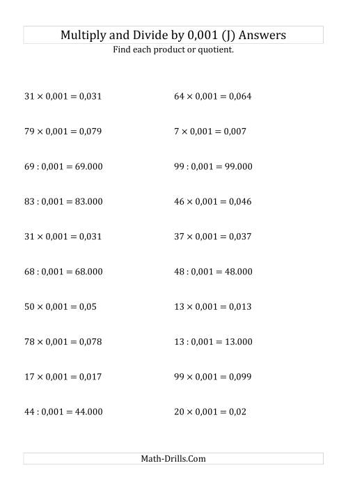 The Multiplying and Dividing Whole Numbers by 0,001 (J) Math Worksheet Page 2