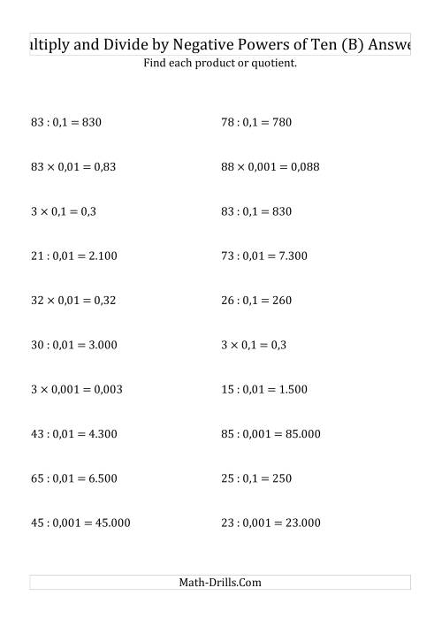 The Multiplying and Dividing Whole Numbers by Negative Powers of Ten (Standard Form) (B) Math Worksheet Page 2