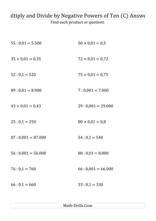 The Multiplying and Dividing Whole Numbers by Negative Powers of Ten (Standard Form) (C) Math Worksheet Page 2