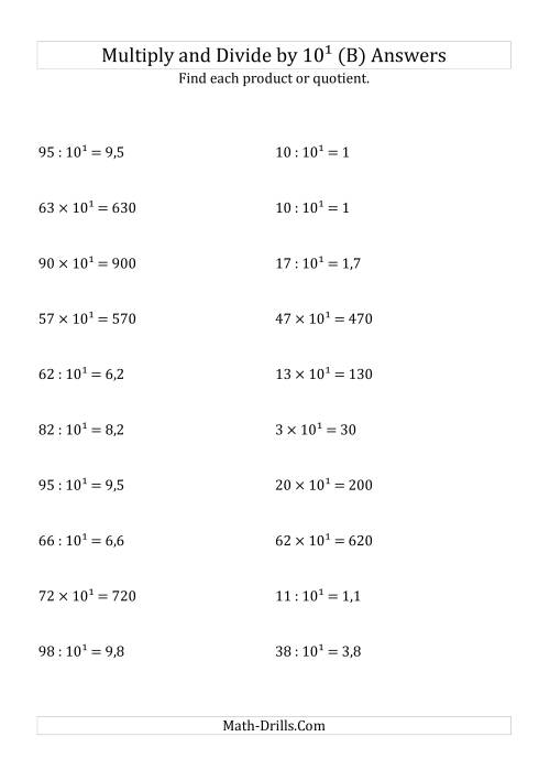 The Multiplying and Dividing Whole Numbers by 10<sup>1</sup> (B) Math Worksheet Page 2