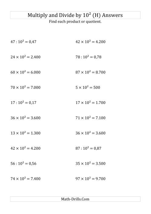 The Multiplying and Dividing Whole Numbers by 10<sup>2</sup> (H) Math Worksheet Page 2