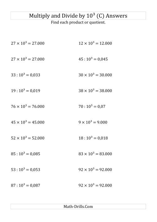 The Multiplying and Dividing Whole Numbers by 10<sup>3</sup> (C) Math Worksheet Page 2