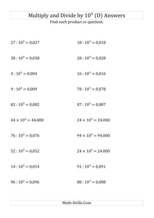 The Multiplying and Dividing Whole Numbers by 10<sup>3</sup> (D) Math Worksheet Page 2