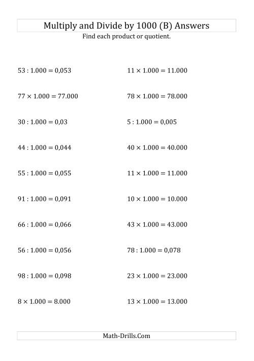 The Multiplying and Dividing Whole Numbers by 1.000 (B) Math Worksheet Page 2