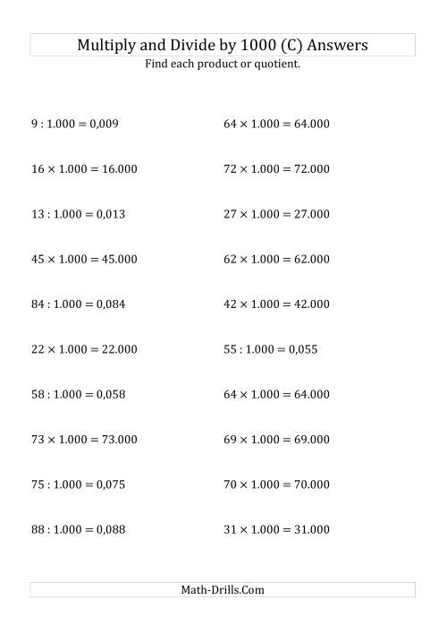 The Multiplying and Dividing Whole Numbers by 1.000 (C) Math Worksheet Page 2