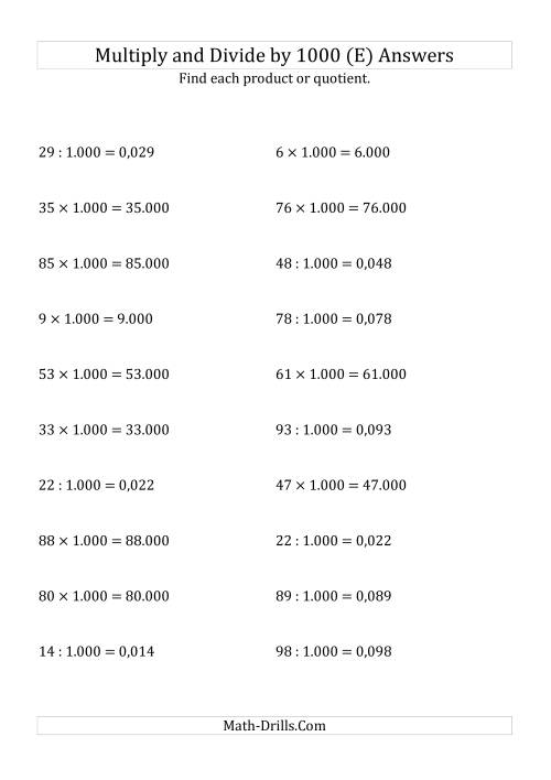 The Multiplying and Dividing Whole Numbers by 1.000 (E) Math Worksheet Page 2