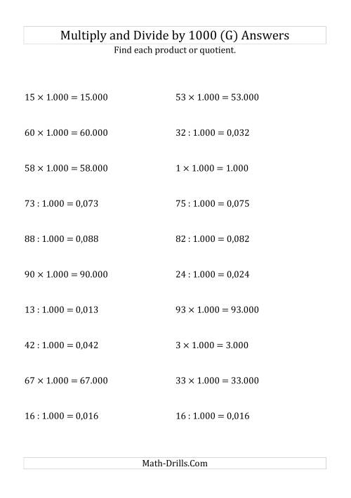 The Multiplying and Dividing Whole Numbers by 1.000 (G) Math Worksheet Page 2