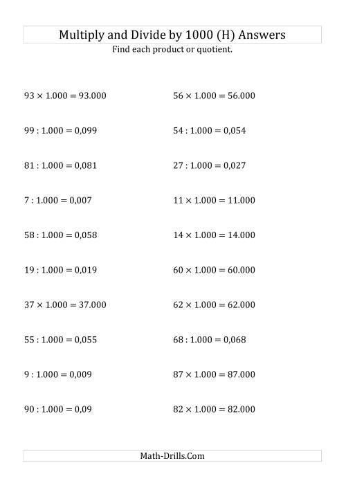 The Multiplying and Dividing Whole Numbers by 1.000 (H) Math Worksheet Page 2