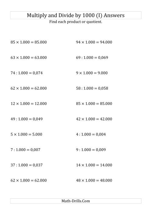 The Multiplying and Dividing Whole Numbers by 1.000 (I) Math Worksheet Page 2