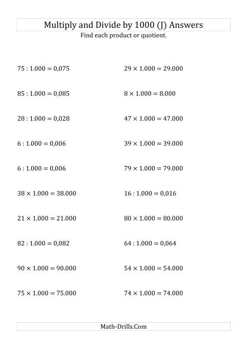 The Multiplying and Dividing Whole Numbers by 1.000 (J) Math Worksheet Page 2