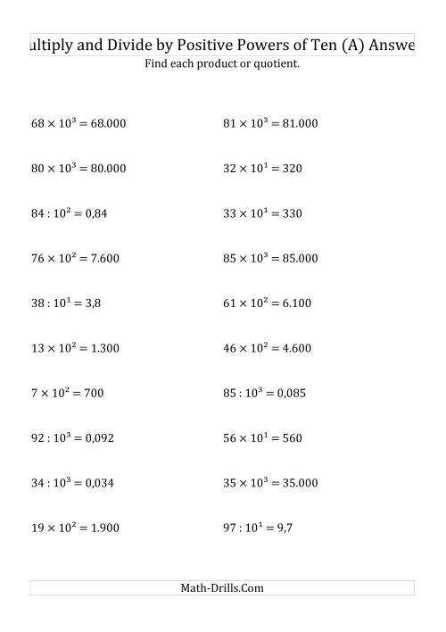 The Multiplying and Dividing Whole Numbers by Positive Powers of Ten (Exponent Form) (A) Math Worksheet Page 2