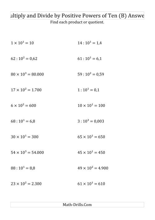 The Multiplying and Dividing Whole Numbers by Positive Powers of Ten (Exponent Form) (B) Math Worksheet Page 2