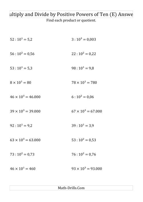 The Multiplying and Dividing Whole Numbers by Positive Powers of Ten (Exponent Form) (E) Math Worksheet Page 2
