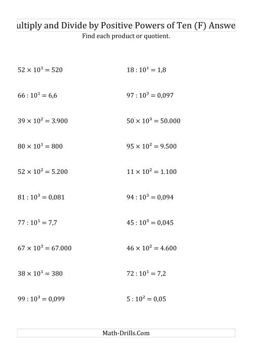 The Multiplying and Dividing Whole Numbers by Positive Powers of Ten (Exponent Form) (F) Math Worksheet Page 2