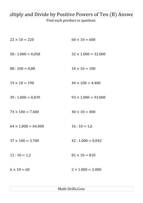 The Multiplying and Dividing Whole Numbers by Positive Powers of Ten (Standard Form) (B) Math Worksheet Page 2