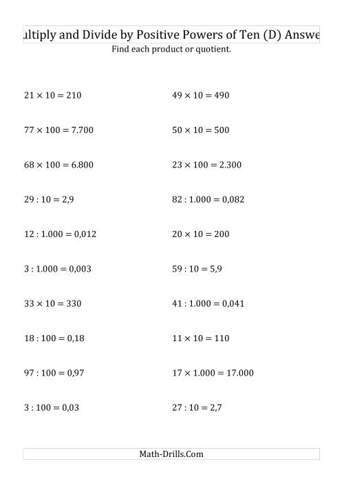 The Multiplying and Dividing Whole Numbers by Positive Powers of Ten (Standard Form) (D) Math Worksheet Page 2