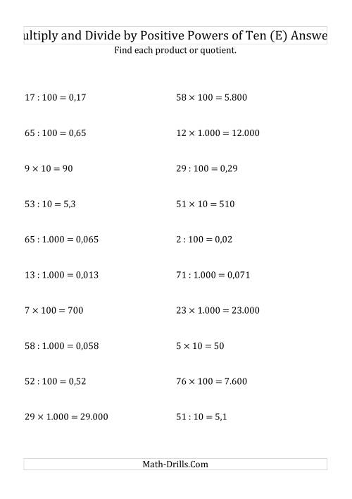 The Multiplying and Dividing Whole Numbers by Positive Powers of Ten (Standard Form) (E) Math Worksheet Page 2