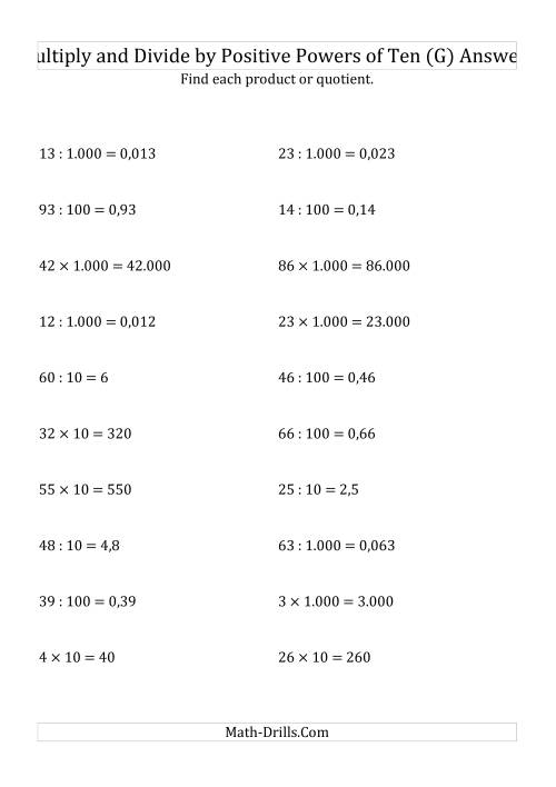 The Multiplying and Dividing Whole Numbers by Positive Powers of Ten (Standard Form) (G) Math Worksheet Page 2
