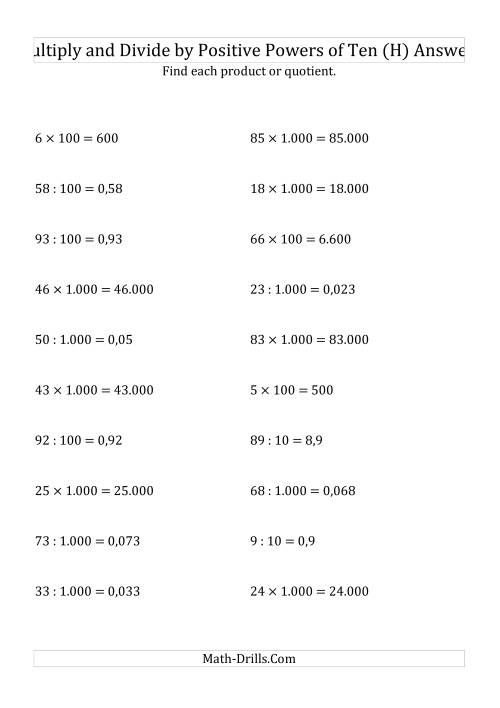 The Multiplying and Dividing Whole Numbers by Positive Powers of Ten (Standard Form) (H) Math Worksheet Page 2