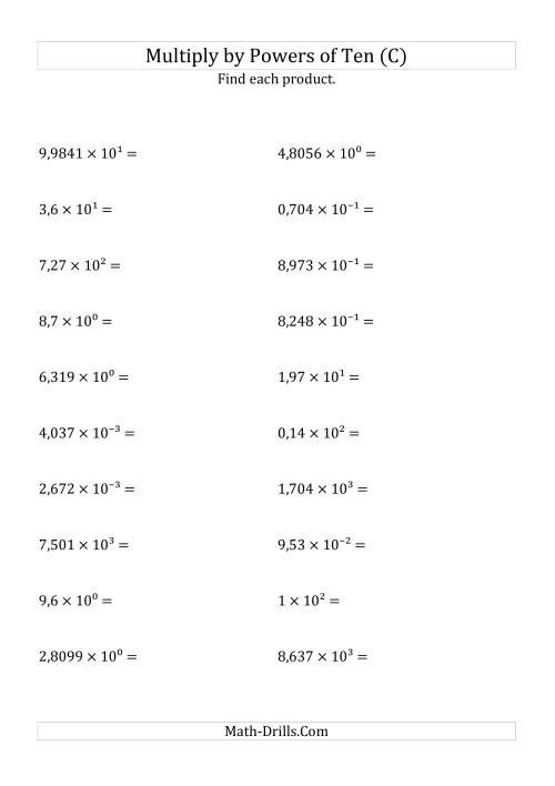 The Multiplying Decimals by All Powers of Ten (Exponent Form) (C) Math Worksheet
