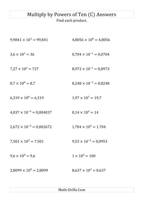 The Multiplying Decimals by All Powers of Ten (Exponent Form) (C) Math Worksheet Page 2