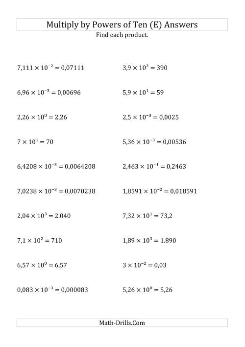 The Multiplying Decimals by All Powers of Ten (Exponent Form) (E) Math Worksheet Page 2