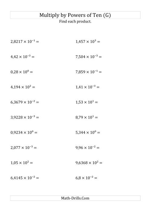 The Multiplying Decimals by All Powers of Ten (Exponent Form) (G) Math Worksheet
