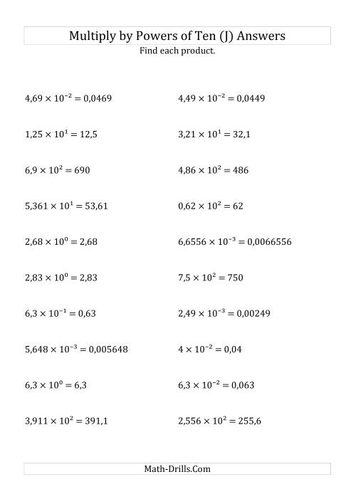 The Multiplying Decimals by All Powers of Ten (Exponent Form) (J) Math Worksheet Page 2