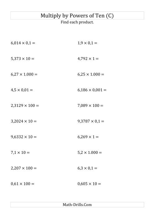 The Multiplying Decimals by All Powers of Ten (Standard Form) (C) Math Worksheet