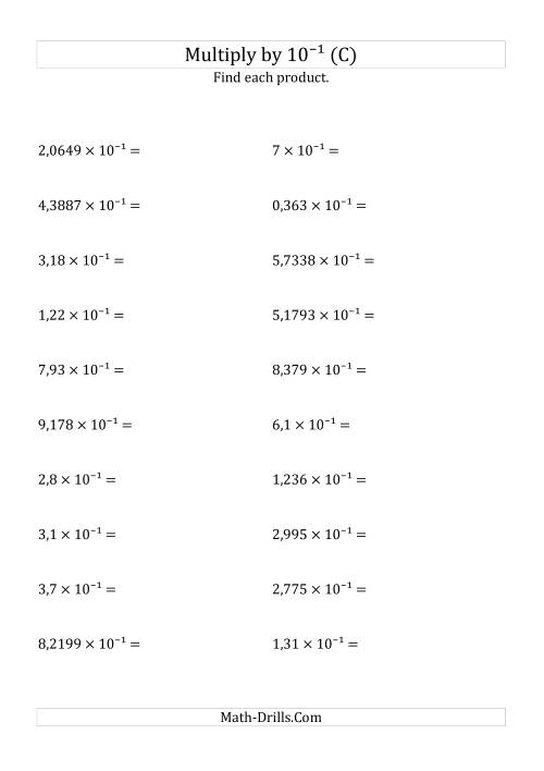 The Multiplying Decimals by 10<sup>-1</sup> (C) Math Worksheet