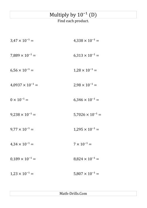 The Multiplying Decimals by 10<sup>-1</sup> (D) Math Worksheet