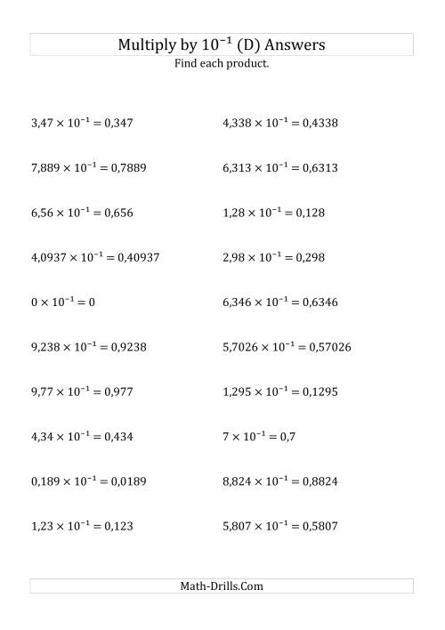 The Multiplying Decimals by 10<sup>-1</sup> (D) Math Worksheet Page 2
