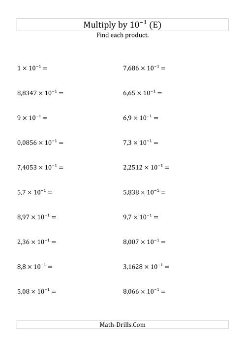 The Multiplying Decimals by 10<sup>-1</sup> (E) Math Worksheet