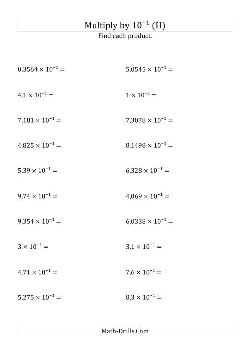 The Multiplying Decimals by 10<sup>-1</sup> (H) Math Worksheet